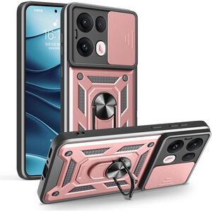 Husa pentru Oppo Reno 13 Pro 5G Ring Armor Kickstand Tough Rugged Cover cu protectie camera - roz gold
