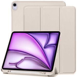 Husa pentru Apple iPad Air 13 2025 / 2024 M3, M2 Soft Shell tip stand, functie sleep / wake-up si slot pentru stylus, protectie 360 - bej
