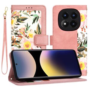 Husa tip carte pentru  Xiaomi Redmi Note 14 Pro 4G, functie stand si port carduri, Roz