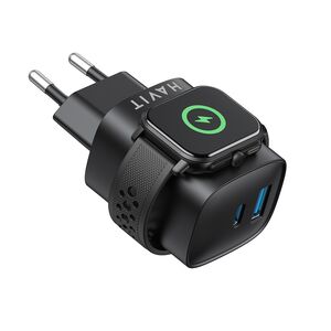 Incarcator priza 1 x USB, 1 x USB Type-C, Wireless Watch Havit 22W UC132 EU, negru