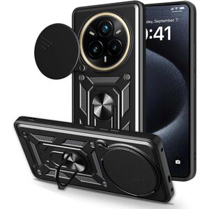 Husa pentru Realme 14 Pro+ Plus Ring Armor Kickstand Tough Rugged Cover cu protectie camera, Negru