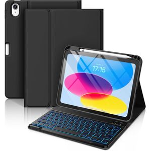 Husa pentru iPad 11 2025 cu tastatura iluminata wireless detasabila RGB 7 lights, Bluetooth, USB Type-C, functie stand si slot stylus, negru