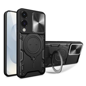 Husa pentru  Samsung Galaxy S25 Edge cu protecție pentru cameră și suport magnetic integrat Ring Shockproof, Negru royal