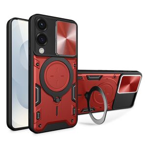 Husa pentru  Samsung Galaxy S25 Edge cu protecție pentru cameră și suport magnetic integrat Ring Shockproof, Rosu
