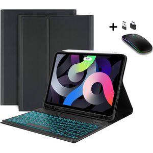 Husa cu tastatura iluminata pentru iPad Air 13 2025 M3 + mouse wireless iluminat LED, negru
