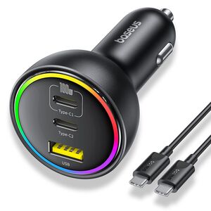 Incarcator auto 2x USB-C, USB, 152.5W, Fast Charging, RGB Ambient Light, USB-C Cable Baseus, C00036101111-00