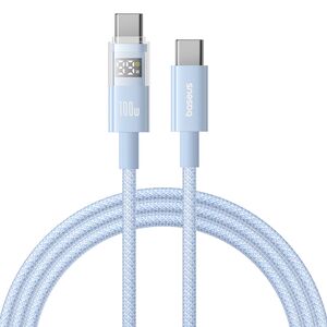 Cablu tip C cu display, Fast Charging, Type-C la Type-C, Digital Display, 100W, 2m, albastru Baseus, P10382702311-01