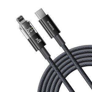 Cablu incarcare iPhone Baseus, Fast Charging, Type-C la Lightning, Digital Display, 20W, 2m, negru, P10382703121-01