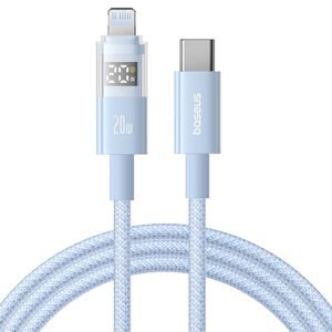 Cablu incarcare iPhone Baseus, Fast Charging, Type-C to Lightning, Digital Display, 20W, 2m, albastru, P10382703311-01