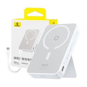 Baterie externa Baseus - power bank magpro magnetic ppcxz05 (p10064101223-00) - usb-c, 5000mah, 20w, magsafe, cable type-c, 3a, 30cm - alb