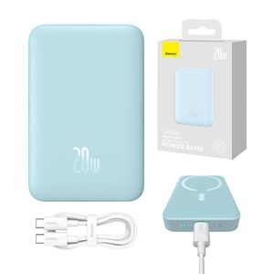 Baterie externa Baseus - power bank magnetic mini (ppcx110103) - usb-c, magsafe, 10000mah, 20w, with cable type-c, 3a, 30cm - bleu