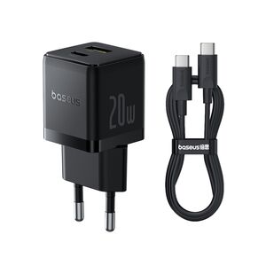 Incarcator priza Baseus - wall charger palm (p10111608113-01) - 2 in 1 fast charger, usb, usb-c, cu cablu USB type-c, 20w, 1m - cluster black