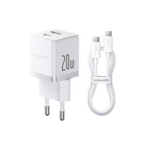 Incarcator priza Baseus - wall charger palm (p10111608213-01) - 2 in 1 fast charger, usb, usb-c, cablu USB type-c 1m, 20W - moon white