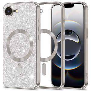 Husa pentru  iPhone 16e cu MagSafe Sparkle Glare Detachable Layer, cu protectie lentile - Argintiu