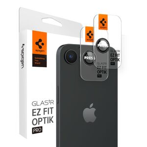 [Pachet 2x] Folie sticla camera iPhone 16e Spigen Glas.tR Optik EZ Fit Pro, negru
