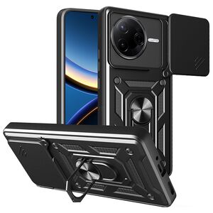 Husa pentru  Poco F7 Pro Ring Armor Kickstand Tough Rugged Cover cu protectie camera, Negru