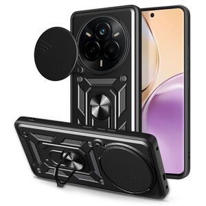 Husa pentru  Realme 14 Pro 5G Ring Armor Kickstand Tough Rugged Cover cu protectie camera, Negru royal
