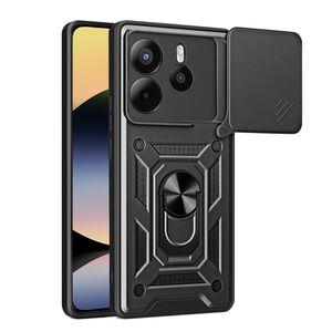 Husa pentru  Xiaomi Redmi Note 14 4G Ring Armor Kickstand Tough Rugged Cover cu protectie camera, Negru