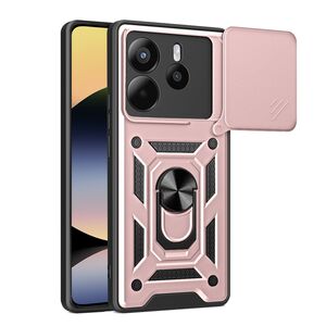 Husa pentru  Xiaomi Redmi Note 14 4G Ring Armor Kickstand Tough Rugged Cover cu protectie camera, Roz