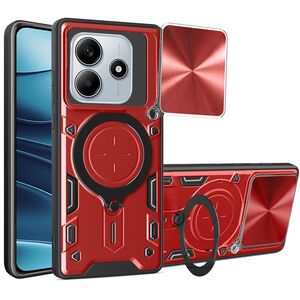Husa pentru  Xiaomi Redmi Note 14 4G cu protecție pentru cameră și suport magnetic integrat Ring Shockproof, Rosu