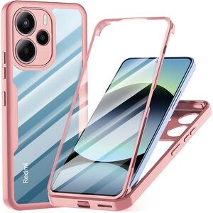 Set 360: Husa cu folie integrata pentru  Xiaomi Redmi Note 14 4G Protectie 360 fata / spate - Roz