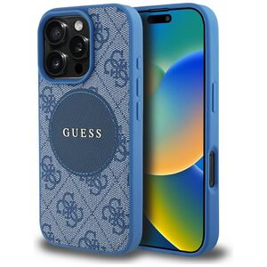Husa premium pentru  iPhone 16 Pro Max compatibila MagSafe Guess Luxury Series - Albastru deschis