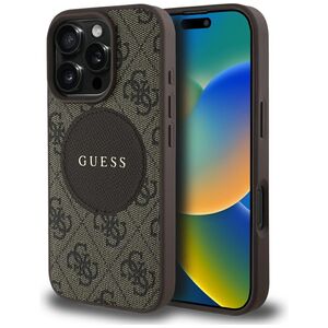 Husa premium pentru  iPhone 16 Pro Max compatibila MagSafe Guess Luxury Series - Maro