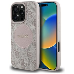 Husa premium pentru  iPhone 16 Pro Max compatibila MagSafe Guess Luxury Series - Roz neon