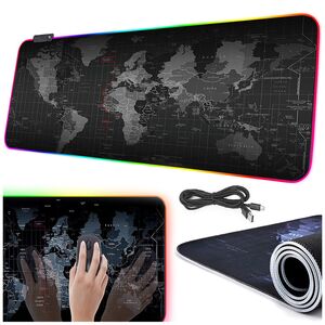 Mouse Pad Gaming XXL 80x30 cm cu Iluminare RGB – Harta Lumii, Bază Antiderapantă