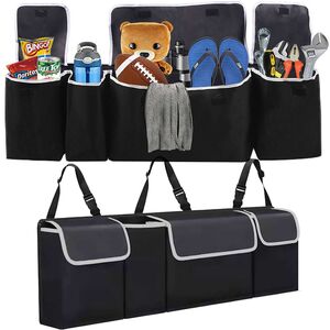 Organizator Auto pentru Portbagaj – Geanta cu 4 Compartimente, Prindere cu Velcro si Curele, Negru