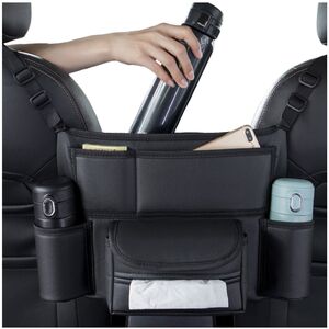 Organizator Auto pentru Spatiul dintre Scaune – suport pentru sticle, servețele si accesorii, Negru