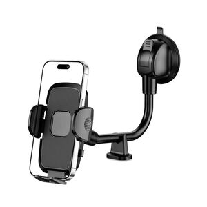 Suport Auto cu Brat Lung pentru Telefon 25.5 cm – Montaj pe Parbriz sau Bord, Cap Rotativ 360°, Reglabil, Negru