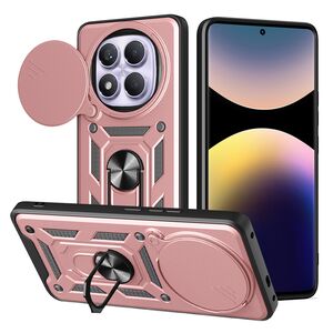 Husa pentru  Xiaomi Redmi Note 14 Pro 4G Ring Armor Kickstand Tough Rugged Cover cu protectie camera, Roz