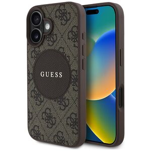 Husa premium pentru  iPhone 16 compatibila MagSafe Guess Luxury Series - Maro