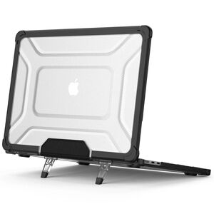 Carcasa pentru MacBook Air 13 2025 / 2024 / 2022 M4, M3, M2 ProShield Ergonomic cu suport integrat - stil elegant si confort la tastare - transparent / negru