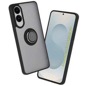 Husa de protectie pentru  Samsung Galaxy S25 Edge premium cu inel stand rotativ, suport magnetic si bumper anti-alunecare - Negru