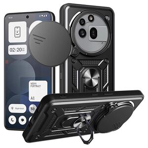 Husa pentru  Nothing Phone (3a) Pro Ring Armor Kickstand Tough Rugged Cover cu protectie camera, Negru