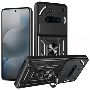 Husa pentru  Nothing Phone (3a) Ring Armor Kickstand Tough Rugged Cover cu protectie camera, Negru