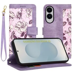 Husa tip carte pentru  Samsung Galaxy S25 Edge, functie stand si port carduri, Mov