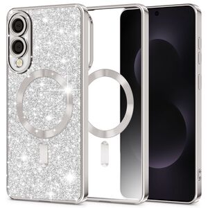 Husa pentru  Samsung Galaxy S25 Edge cu MagSafe Sparkle Glare Detachable Layer, cu protectie lentile - Argintiu