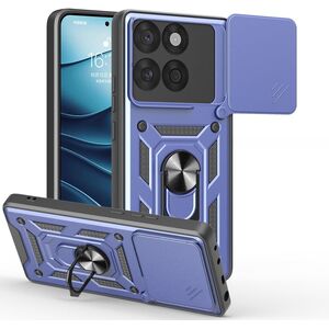 Husa pentru  Motorola Edge 60 Fusion Ring Armor Kickstand Tough Rugged Cover cu protectie camera, Albastru