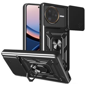 Husa pentru  Poco F7 Ultra Ring Armor Kickstand Tough Rugged Cover cu protectie camera, Negru