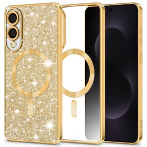 Husa pentru  Samsung Galaxy S25 Edge cu MagSafe Sparkle Glare Detachable Layer, cu protectie lentile - Auriu