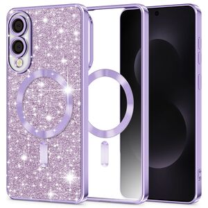 Husa pentru  Samsung Galaxy S25 Edge cu MagSafe Sparkle Glare Detachable Layer, cu protectie lentile - Lavanda