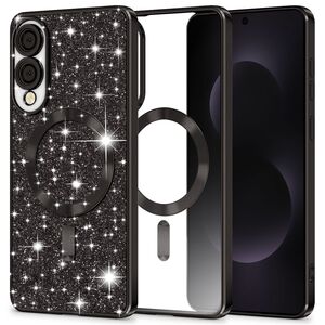 Husa pentru  Samsung Galaxy S25 Edge cu MagSafe Sparkle Glare Detachable Layer, cu protectie lentile - Negru