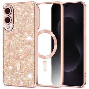 Husa pentru  Samsung Galaxy S25 Edge cu MagSafe Sparkle Glare Detachable Layer, cu protectie lentile - Roz