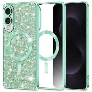 Husa pentru  Samsung Galaxy S25 Edge cu MagSafe Sparkle Glare Detachable Layer, cu protectie lentile - Verde deschis