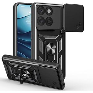Husa pentru  Motorola Edge 60 Fusion Ring Armor Kickstand Tough Rugged Cover cu protectie camera, Negru