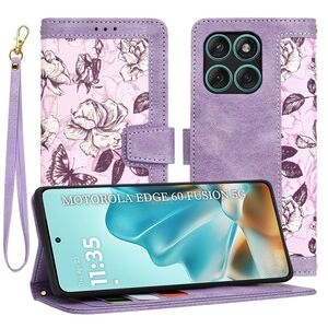 Husa tip carte pentru  Motorola Edge 60 Fusion, functie stand si port carduri, Mov