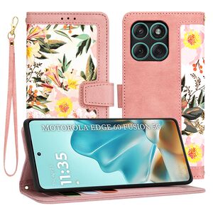 Husa tip carte pentru  Motorola Edge 60 Fusion, functie stand si port carduri, Roz